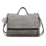 Women Rivets Fur Ball Pendant Handbag Shoulder Bag