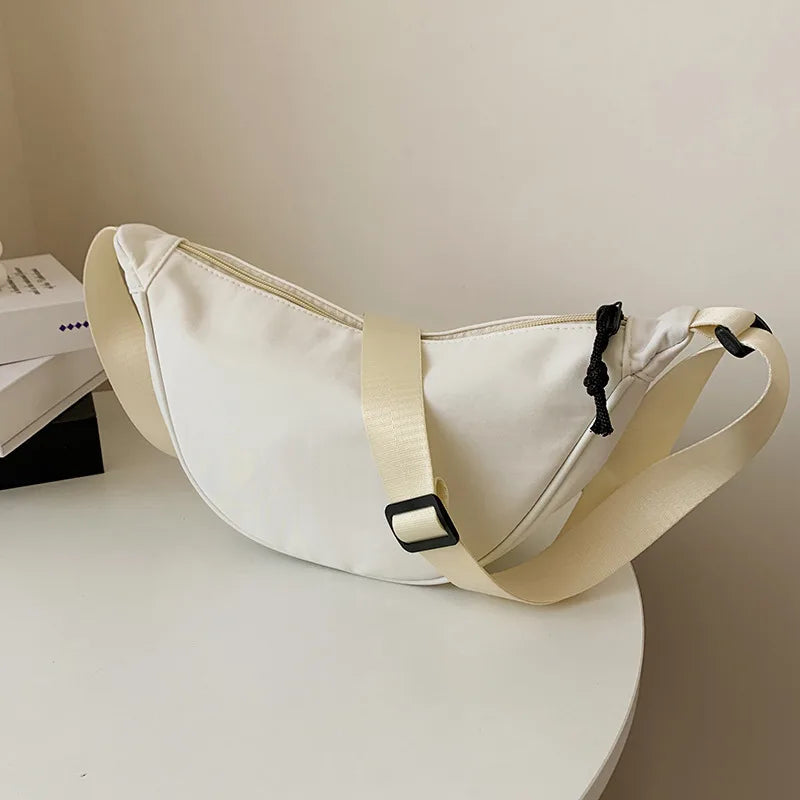 Women Half Moon Nylon Crossbody Bag Chest Bag Large Capacity Shoulder Bags