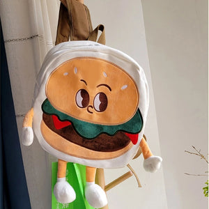 Women Hamburger Backpack Canvas Casual Rucksack for Teenage Girls