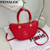 Women Hand Bag Rose Flower Printed One-shoulder Messenger Bag