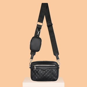 Leather Hand Crossbody Bag with Rhombus Pattern and Small Purse