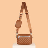 Leather Hand Crossbody Bag with Rhombus Pattern and Small Purse