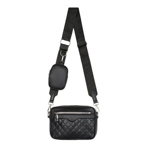 Leather Hand Crossbody Bag with Rhombus Pattern and Small Purse