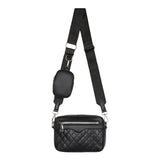 Leather Hand Crossbody Bag with Rhombus Pattern and Small Purse