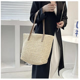 Women Straw Handbag Big Capacity Drawstring Beach Shoulder Bag