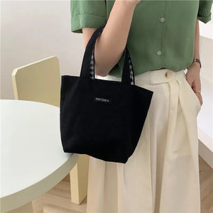 Canvas Grid Bag Female Storage Bucket Eco Tote