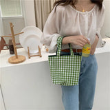 Canvas Grid Bag Female Storage Bucket Eco Tote