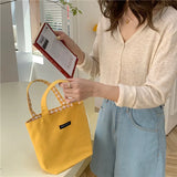 Canvas Grid Bag Female Storage Bucket Eco Tote