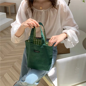 Canvas Grid Bag Female Storage Bucket Eco Tote