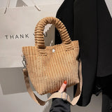 Corduroy Stripe Handbag Small Square Bag Tote Crossbody Female Autumn Winter
