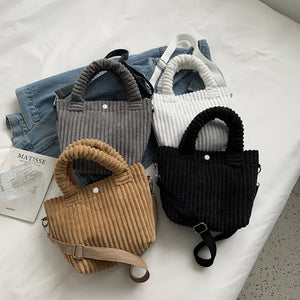Corduroy Stripe Handbag Small Square Bag Tote Crossbody Female Autumn Winter