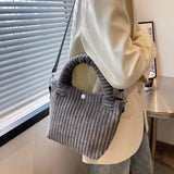 Corduroy Stripe Handbag Small Square Bag Tote Crossbody Female Autumn Winter