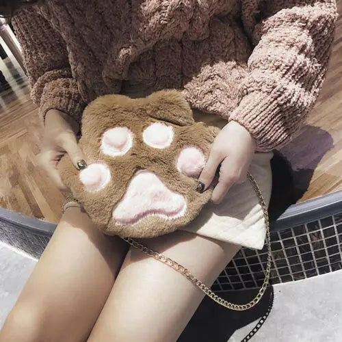 Women Faux Fur Chain Shoulder Bag Tote Purse Messenger Travel