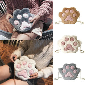 Women Faux Fur Chain Shoulder Bag Tote Purse Messenger Travel