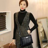 Women Plaid Bag Leather Casual Tassel Small Square Sac