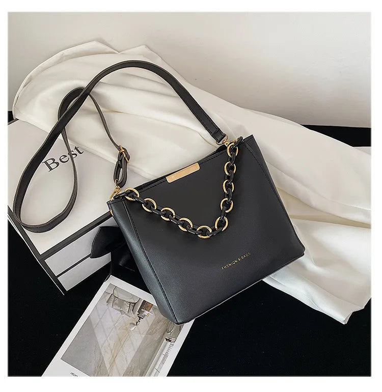 Women Handbag Ladies Shoulder Bag PU Leather Wild Solid Bucket Crossbody Pack