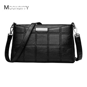 Leather Plaid Messenger Bag Small Square Package Shoulder Handbag