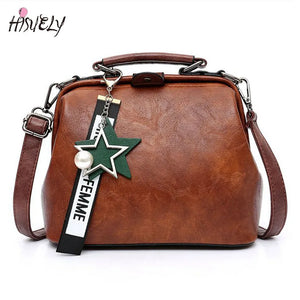 Leather Shoulder Bag Women Crossbody Tote with Star Pendant