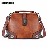 Women Leather Doctor Bag Shoulder Bag Crossbody Handbag Chain Rivets Vintage Bag