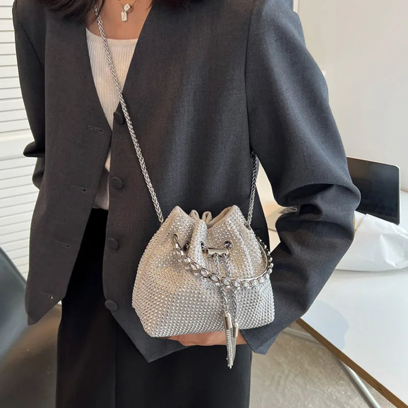 Diamond Drawstring Evening Vintage Shoulder Bag For Women