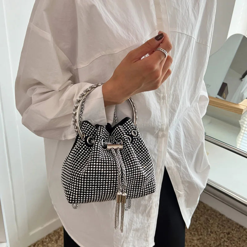 Diamond Drawstring Evening Vintage Shoulder Bag For Women