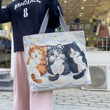 Women Handbag Large Capacity Cat Pattern Embroidered Shoulder Canvas Bag