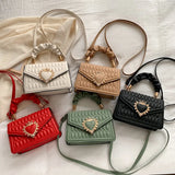 Women Handbag Peach Heart Lock Small Square Embrosidery Thread Crossbody