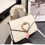 Women Handbag Peach Heart Lock Small Square Embrosidery Thread Crossbody