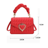 Women Handbag Peach Heart Lock Small Square Embrosidery Thread Crossbody