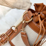 Women Handbag Purse Bucket PU Leather Drawstring Shoulder Bag