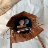 Women Handbag Purse Bucket PU Leather Drawstring Shoulder Bag