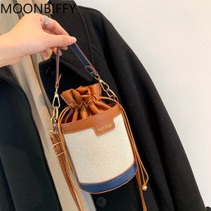 Women Handbag Purse Bucket PU Leather Drawstring Shoulder Bag