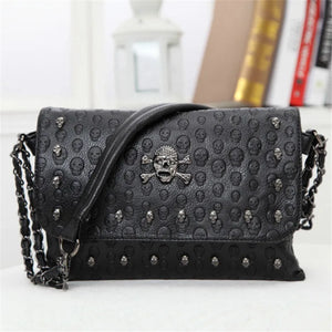 Skull Skeleton Chain Lady Tote Shoulder Bucket Bag PU Leather Crossbody Bags