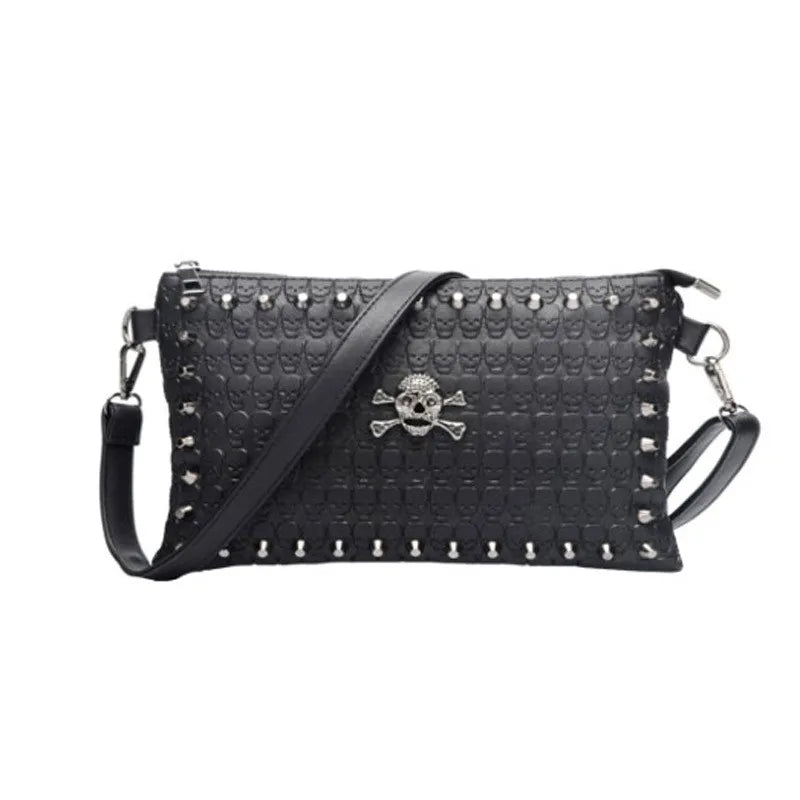 Skull Skeleton Chain Lady Tote Shoulder Bucket Bag PU Leather Crossbody Bags