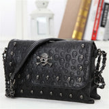 Skull Skeleton Chain Lady Tote Shoulder Bucket Bag PU Leather Crossbody Bags
