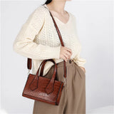 Women Stone Pattern Shoulder Bag Small Crossbody Top Handle Handbag