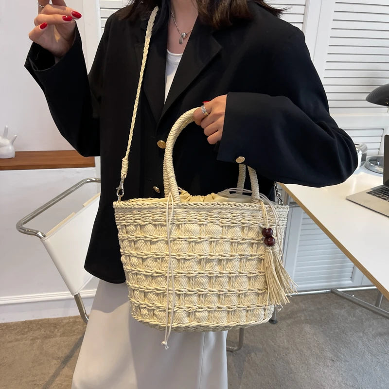 Woven Straw Beach Bag Large Capacity Tote Shoulder Bag Bohemia