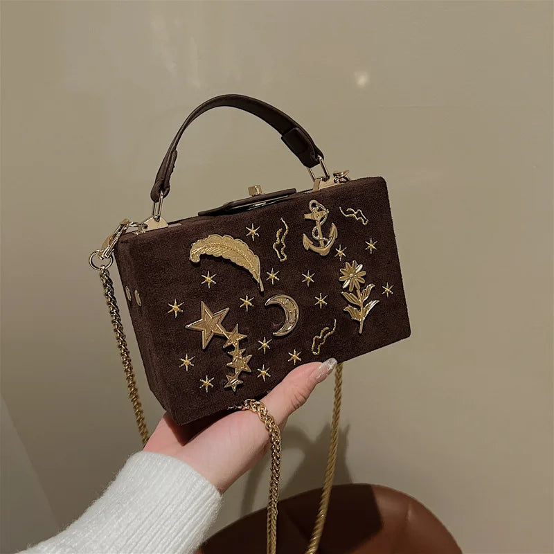 Vintage Star Moon Shoulder Messenger Bag with Chain