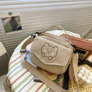 Corduroy Shoulder Bag Casual Preppy Style Small Hand Bag