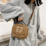Corduroy Shoulder Bag Casual Preppy Style Small Hand Bag