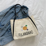 Women Canvas Shoulder Cartoon Printed Tote Bag Letter Large Capacity