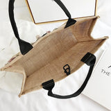 Women Large Capacity Linen Tote Bag with Tassel Shoulder Strap
