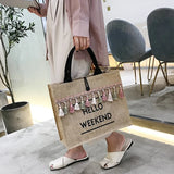 Women Large Capacity Linen Tote Bag with Tassel Shoulder Strap