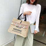 Women Large Capacity Linen Tote Bag with Tassel Shoulder Strap