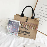Women Large Capacity Linen Tote Bag with Tassel Shoulder Strap