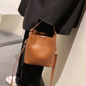 Vintage Bucket Bag PU Leather Shoulder Bags Large Capacity Crossbody Bag