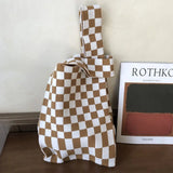 Women Knitted Tote Shoulder Bag Stripe Woven Casual Purse