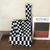 Women Knitted Tote Shoulder Bag Stripe Woven Casual Purse