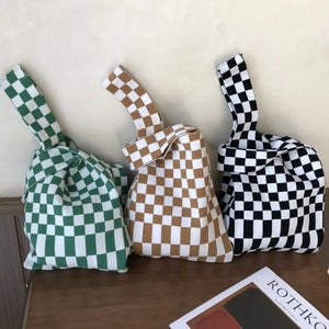 Women Knitted Tote Shoulder Bag Stripe Woven Casual Purse