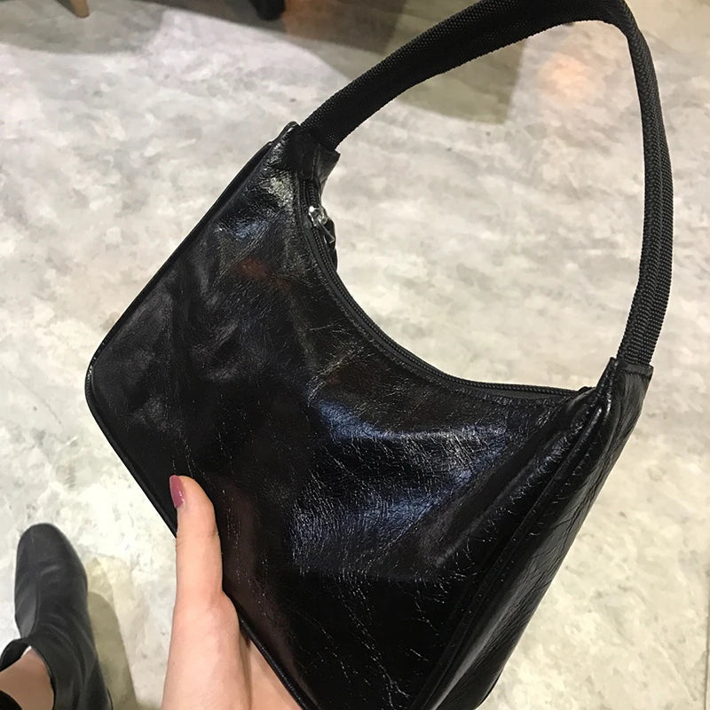 Casual Solid Shoulder Bags Split Retro Small Clutch French Style Underarm Bag